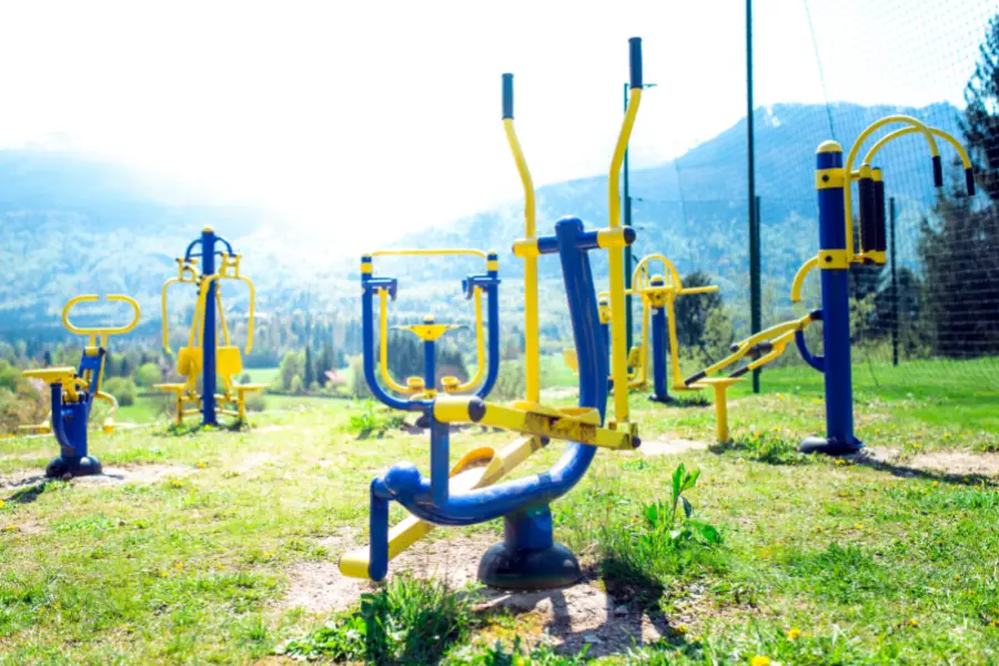 Image of outdoor gym equipment on a mountain